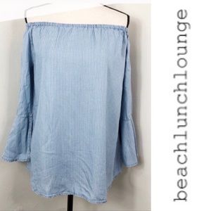 Beachlunchlounge off shoulder striped shirt